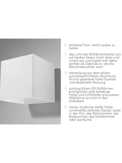 Nice Lamps Wandleuchten<Wandleuchte GEO 1 in Weiß aluminium quadratische Lampe loft 1xG9 LED