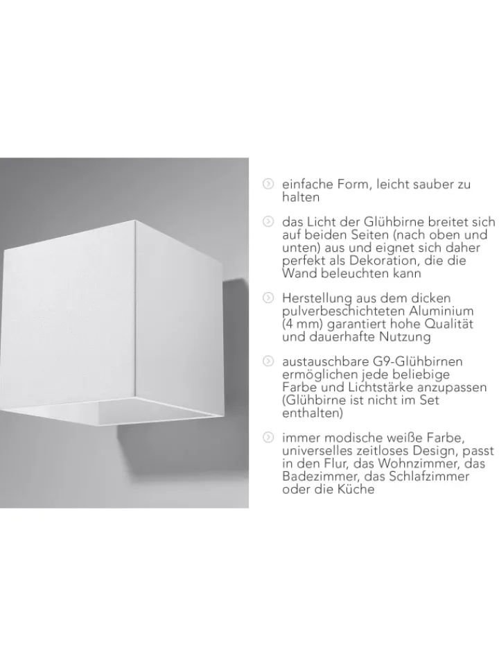 Nice Lamps Wandleuchten<Wandleuchte GEO 1 in Weiß aluminium quadratische Lampe loft 1xG9 LED