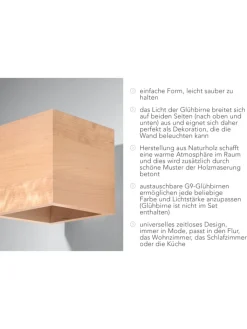 Nice Lamps Wandleuchten<Wandleuchte "GEO" in Natur Holz Lichtrichtung auf und ab 1xG9 LED