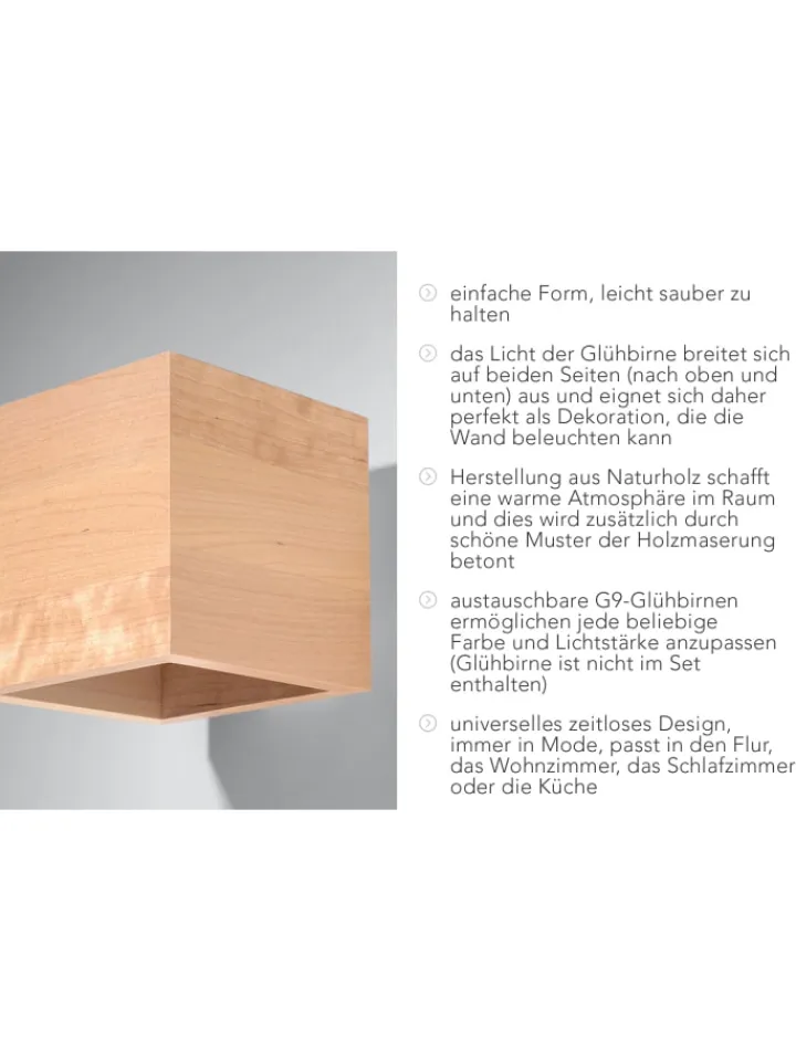 Nice Lamps Wandleuchten<Wandleuchte "GEO" in Natur Holz Lichtrichtung auf und ab 1xG9 LED
