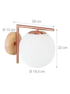 relaxdays Wandleuchten<Wandleuchte in Kupferfarben - (B)19,5 x (H)22 x(T)28 cm