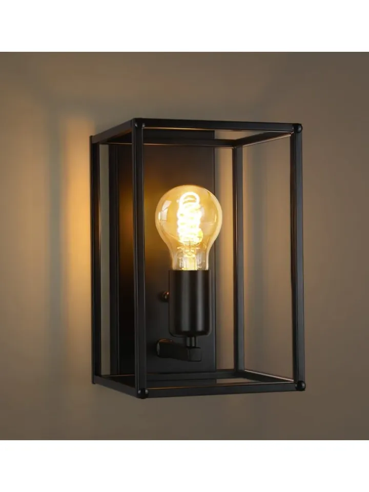 ZMH Wandleuchten<Wandleuchte in schwarz 1-flammige E27 rechteckig vintage Metall MAX.40W