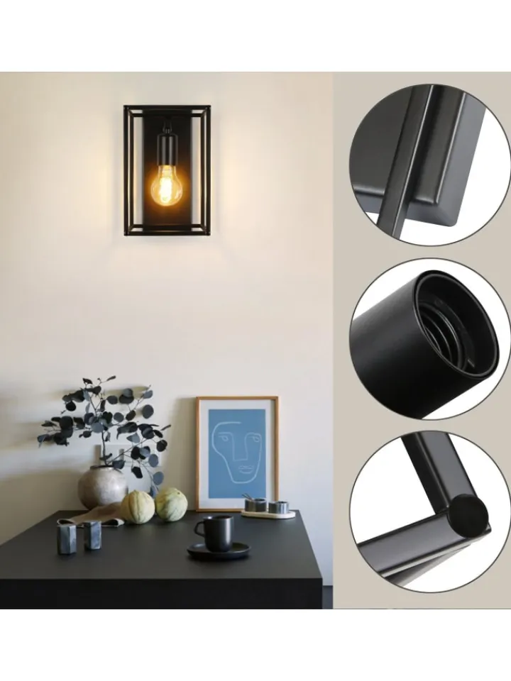 ZMH Wandleuchten<Wandleuchte in schwarz 1-flammige E27 rechteckig vintage Metall MAX.40W