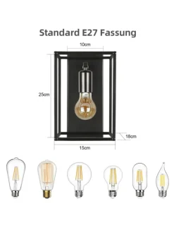 ZMH Wandleuchten<Wandleuchte in schwarz 1-flammige E27 rechteckig vintage Metall MAX.40W