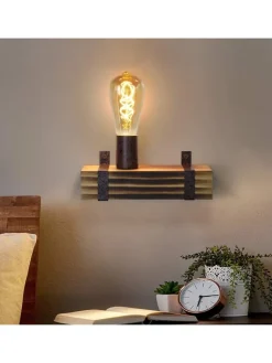 ZMH Wandleuchten<Wandleuchte in schwarz 1-flammige E27 vintage Metall und Holz L 23cm