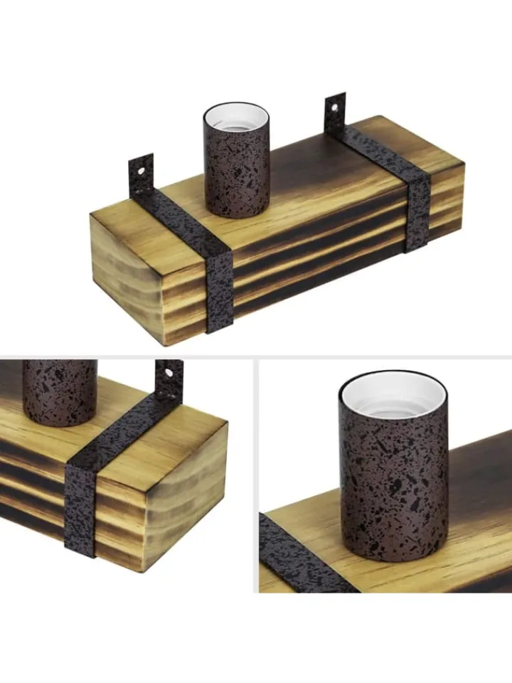 ZMH Wandleuchten<Wandleuchte in schwarz 1-flammige E27 vintage Metall und Holz L 23cm