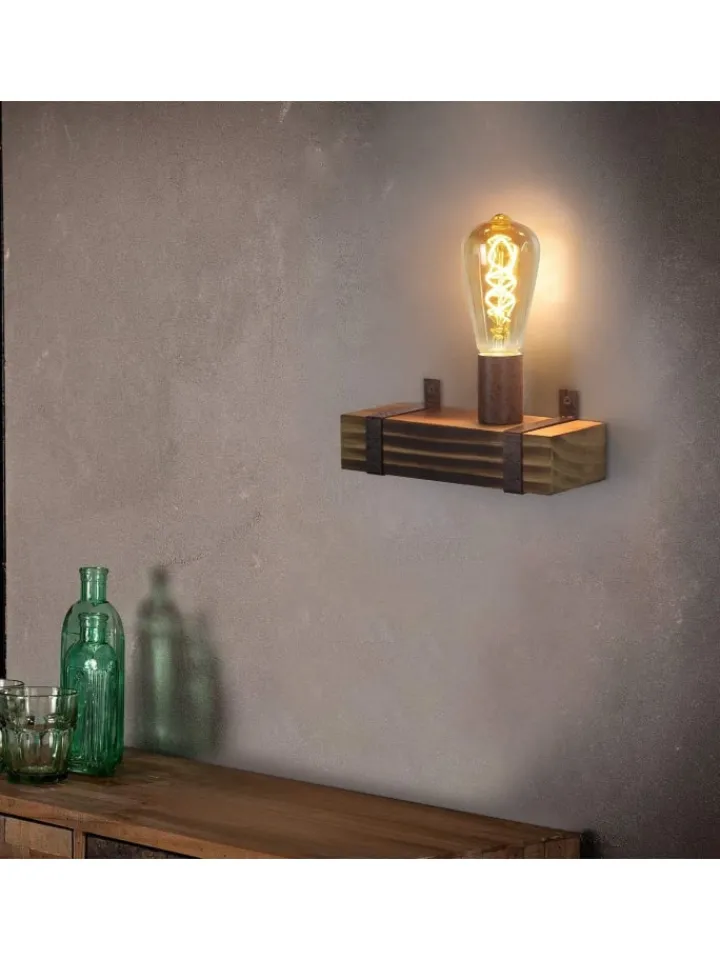 ZMH Wandleuchten<Wandleuchte in schwarz 1-flammige E27 vintage Metall und Holz L 23cm