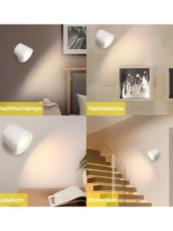 ZMH Wandleuchten<Wandleuchte in weiß 1-flammige akku 360° Drehbar