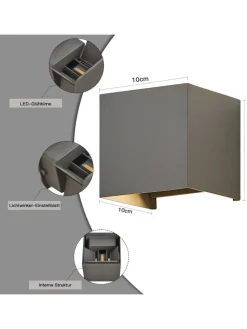 ZMH Wandleuchten<Wandleuchte LED 5W in grau modern 3000K warmweiß IP65