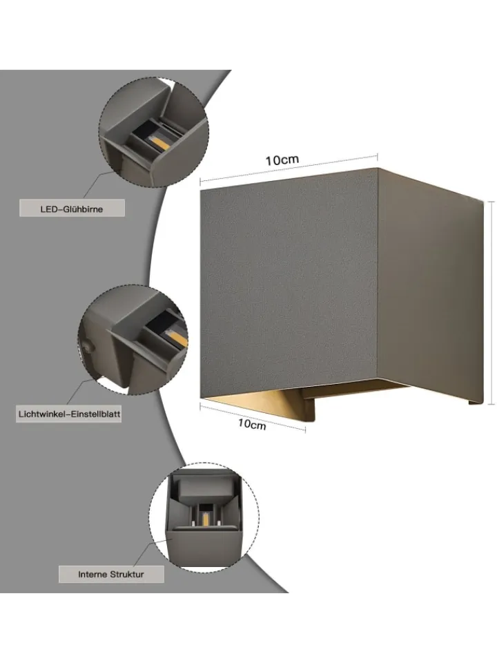 ZMH Wandleuchten<Wandleuchte LED 5W in grau modern 3000K warmweiß IP65