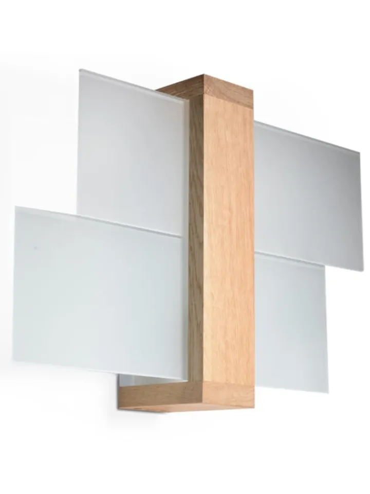 Nice Lamps Wandleuchten<Wandleuchte "LEDA" in Natural Holz und Glas moderne lampe 1xE27 LED