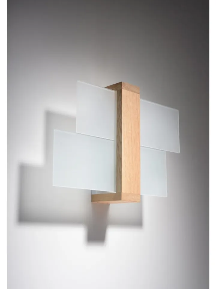 Nice Lamps Wandleuchten<Wandleuchte "LEDA" in Natural Holz und Glas moderne lampe 1xE27 LED