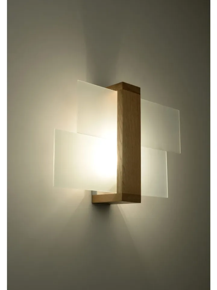 Nice Lamps Wandleuchten<Wandleuchte "LEDA" in Natural Holz und Glas moderne lampe 1xE27 LED