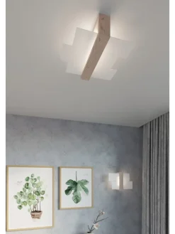 Nice Lamps Wandleuchten<Wandleuchte "LEDA" in Natural Holz und Glas moderne lampe 1xE27 LED