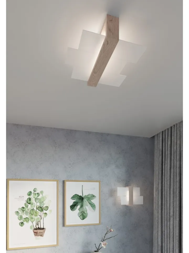 Nice Lamps Wandleuchten<Wandleuchte "LEDA" in Natural Holz und Glas moderne lampe 1xE27 LED