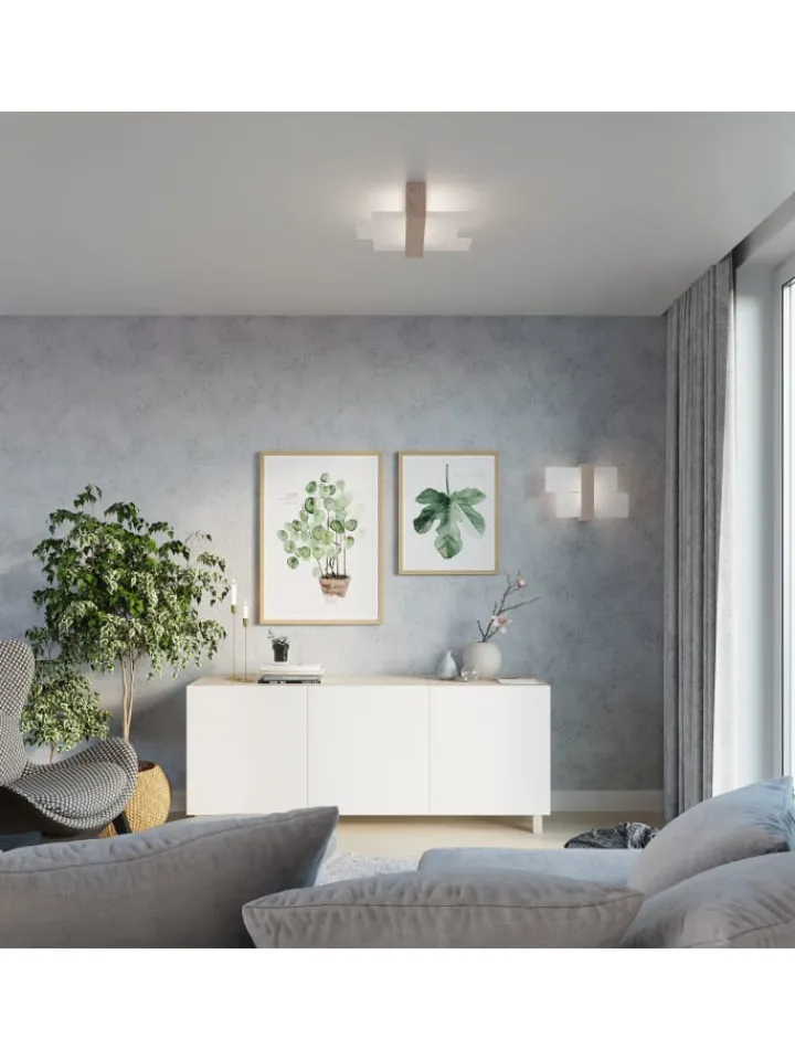 Nice Lamps Wandleuchten<Wandleuchte "LEDA" in Natural Holz und Glas moderne lampe 1xE27 LED