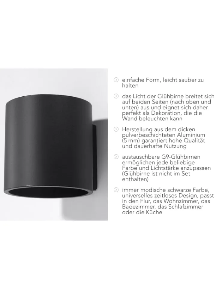 Nice Lamps Wandleuchten<Wandleuchte RODA 1 in Schwarz aluminium Ø runde Lampe loft G9 LED