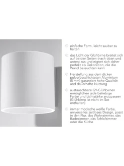 Nice Lamps Wandleuchten<Wandleuchte RODA in Weiß aluminium Ø runde Lampe loft G9 LED