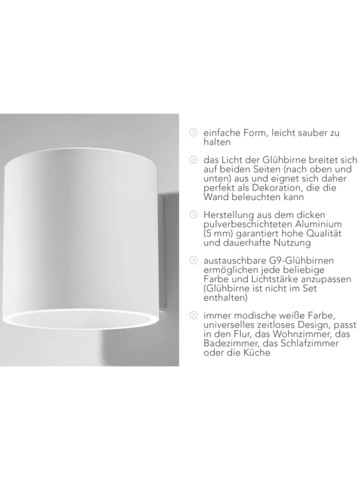 Nice Lamps Wandleuchten<Wandleuchte RODA in Weiß aluminium Ø runde Lampe loft G9 LED