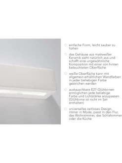 Nice Lamps Wandleuchten<Wandleuchte VEGA in Keramik weiß rechteckig moderne lampe E27 LED