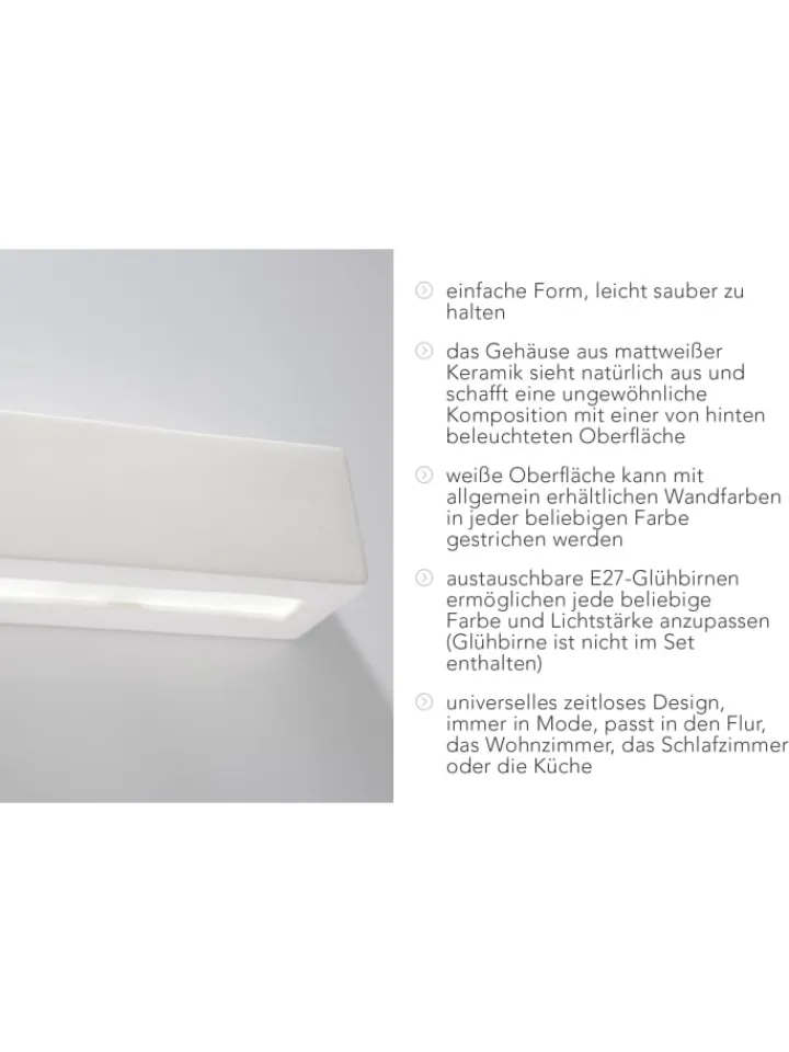 Nice Lamps Wandleuchten<Wandleuchte VEGA in Keramik weiß rechteckig moderne lampe E27 LED