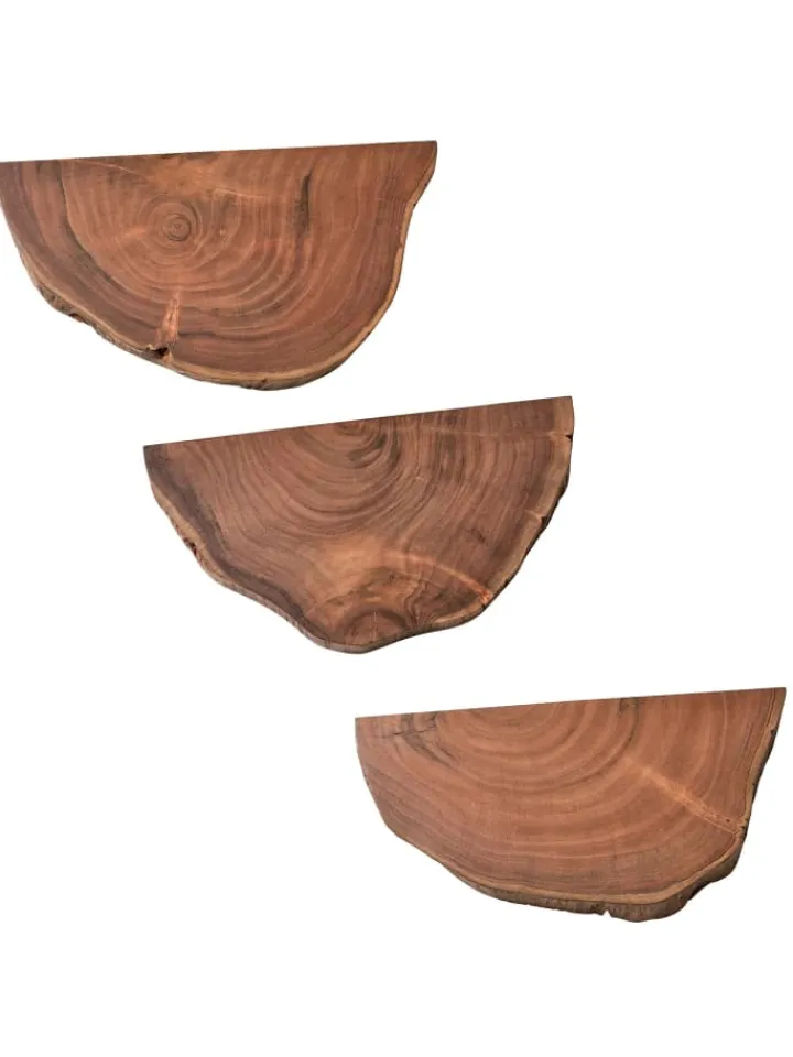 KADIMA DESIGN Regale & Schränke<Wandregal 3er Set Vollholz Hängeregal Baumscheibe, Natur