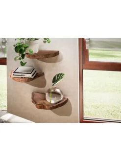 KADIMA DESIGN Regale & Schränke<Wandregal 3er Set Vollholz Hängeregal Baumscheibe, Natur