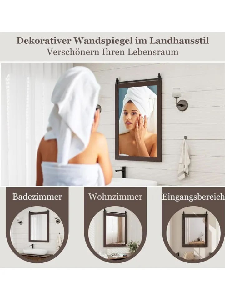 COSTWAY Spiegel<Wandspiegel 76,5 cm x 56 cm in Braun
