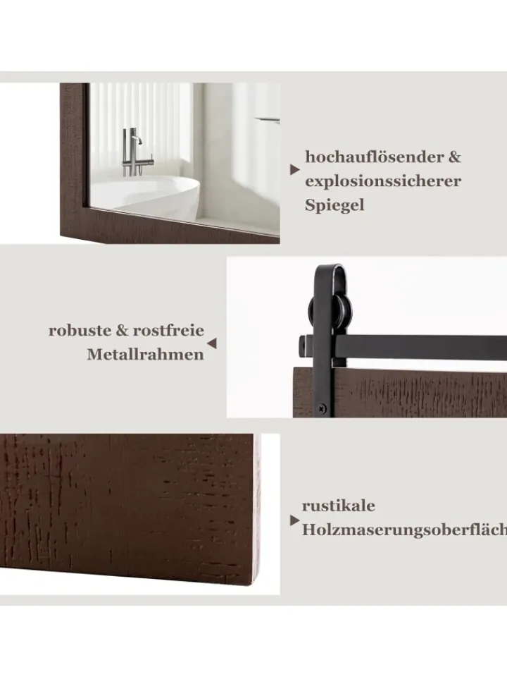 COSTWAY Spiegel<Wandspiegel 76,5 cm x 56 cm in Braun