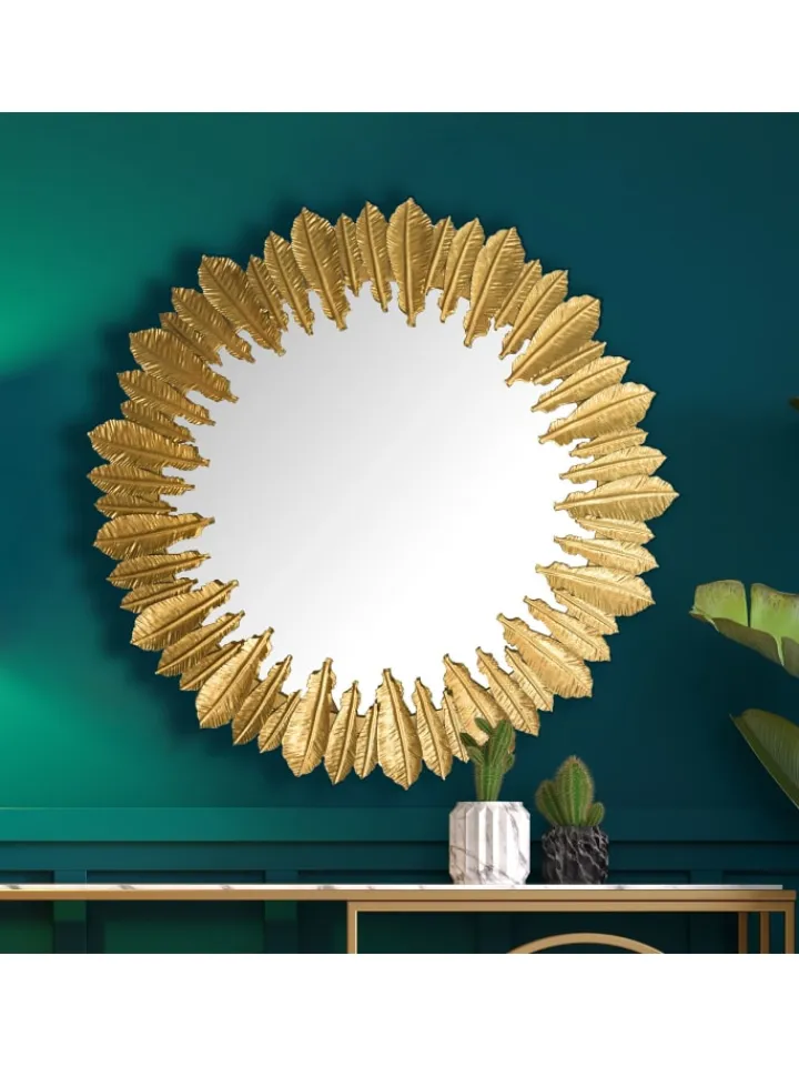 KADIMA DESIGN Spiegel<Wandspiegel Federn 68 cm Metall Design Hängespiegel , Eisen