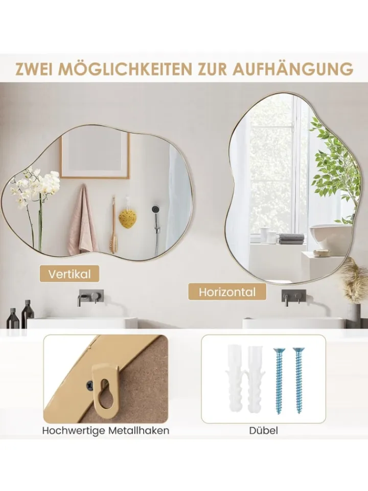 COSTWAY Spiegel<Wandspiegel 78x56cm in Gold