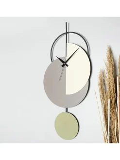 ABERTO DESIGN Wanddekoration<Wanduhr "Madeco" in Grün/ Hellgrau/ Creme - (B)30,5 x (H)68 cm