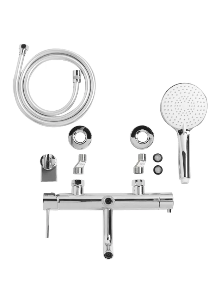Beliani Badarmaturen<Wannenarmaturen MELIQUINA in Silber - (W) 31 x (H) 164 x (L) 12 cm
