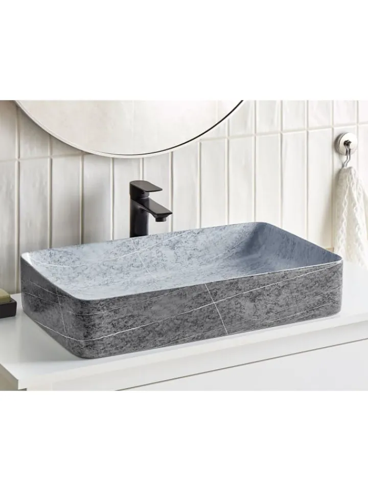Beliani Badarmaturen<Waschbecken ARTAJ in Grau/Schwarz - (W) 61 x (H) 11 x (L) 35 cm