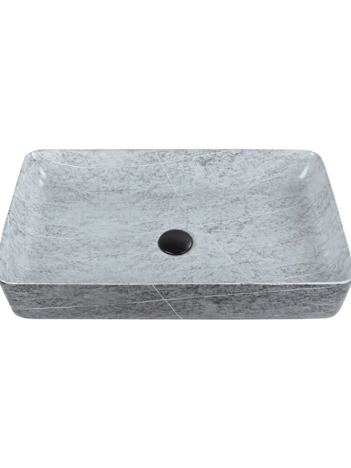 Beliani Badarmaturen<Waschbecken ARTAJ in Grau/Schwarz - (W) 61 x (H) 11 x (L) 35 cm