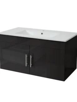 MCW Badezimmermöbel<Waschbecken mit Unterschrank D16, Schwarz