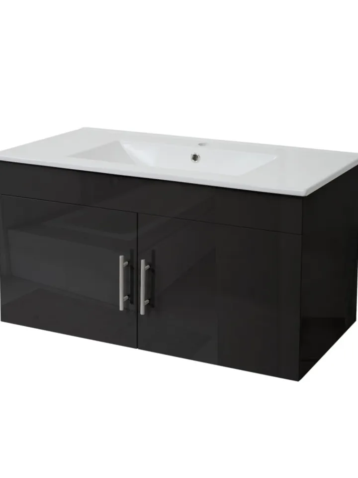 MCW Badezimmermöbel<Waschbecken mit Unterschrank D16, Schwarz