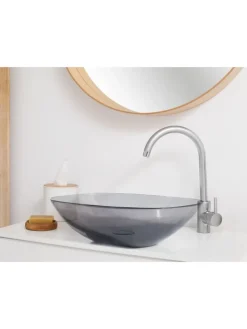 Beliani Badarmaturen<Waschbecken MOENGO in Transparent/Schwarz - (W) 54 x (H) 15 x (L) 36 cm