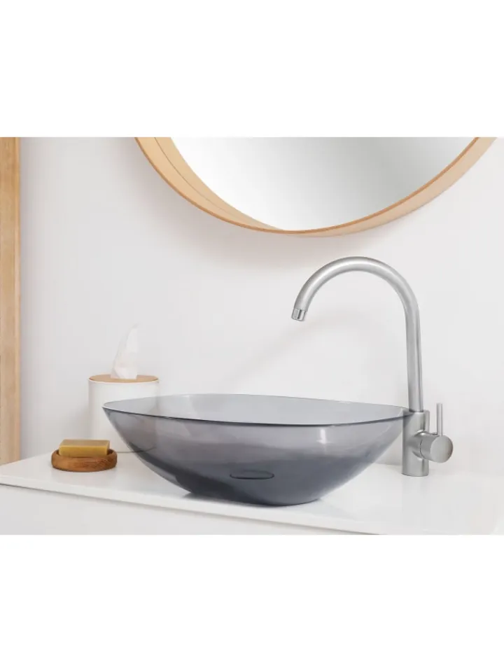 Beliani Badarmaturen<Waschbecken MOENGO in Transparent/Schwarz - (W) 54 x (H) 15 x (L) 36 cm