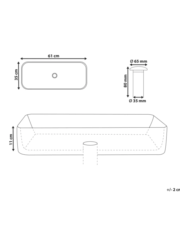 Beliani Badarmaturen<Waschbecken ULUA in Weiß - (W) 61 x (H) 11 x (L) 35 cm