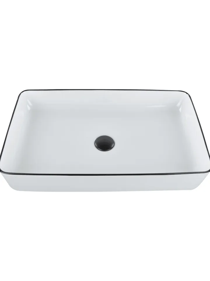 Beliani Badarmaturen<Waschbecken XERT in Weiß/Schwarz - (W) 61 x (H) 11 x (L) 35 cm