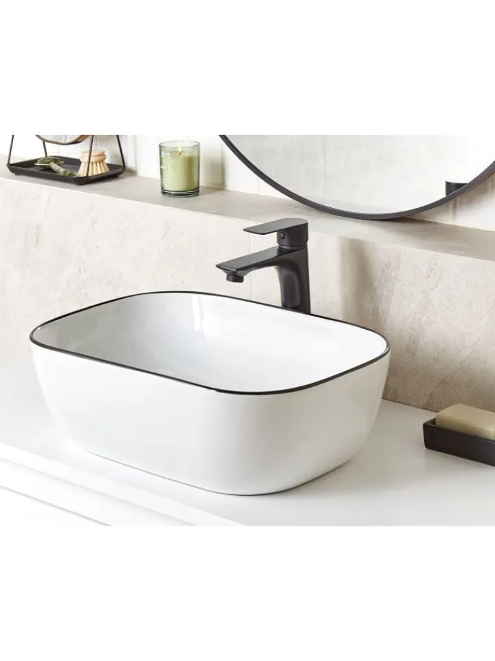 Beliani Badarmaturen<Waschbecken XERT in Weiß/Schwarz - (W) 46 x (H) 14 x (L) 33 cm