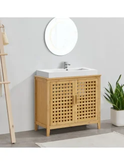 en.casa Badmöbel<Waschbeckenschrank Ingmarsö in Beige (H)60cm (B)67cm (T)30cm