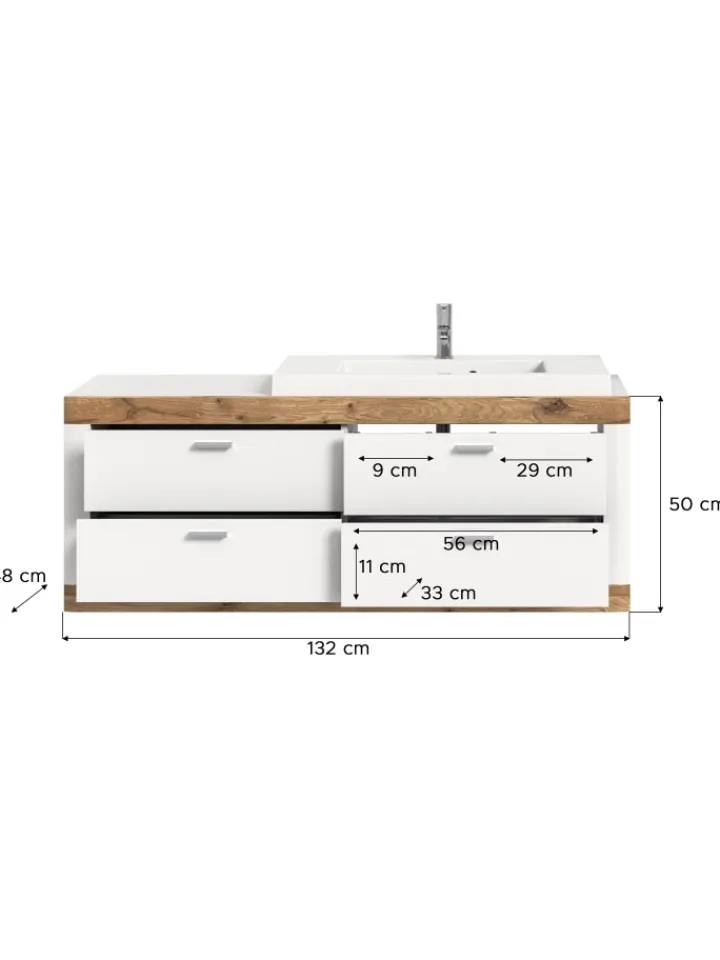xonox.home Badmöbel|Badezimmermöbel<Waschbeckenunterschrank (B/H/T: 132x50x48 cm) in weiß