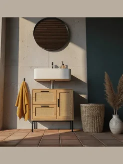 KADIMA DESIGN Badmöbel|Badezimmermöbel<Waschbeckenunterschrank Eiche-Optik 60x60x40 cm mit Tür und