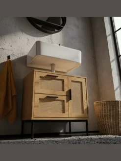 KADIMA DESIGN Badmöbel|Badezimmermöbel<Waschbeckenunterschrank Eiche-Optik 60x60x40 cm mit Tür und