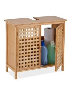 relaxdays Badmöbel<Waschbeckenunterschrank in Natur - (B)66 x (H)61 x (T)30 cm