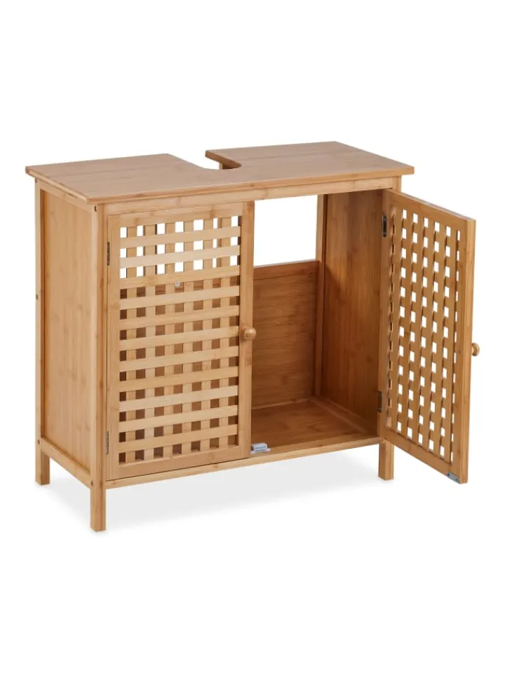 relaxdays Badmöbel<Waschbeckenunterschrank in Natur - (B)66 x (H)61 x (T)30 cm