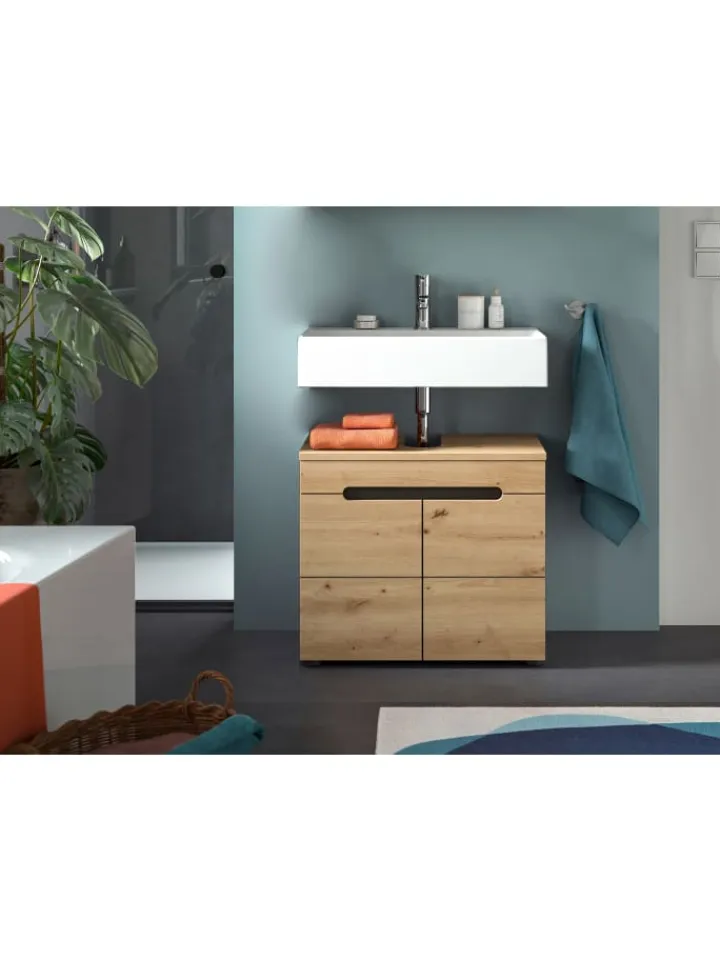 xonox.home Badmöbel|Badezimmermöbel<Waschbeckenunterschrank in Basalt grau/Artisan Eiche - (B) 63 x (H) 55 x (T) 34