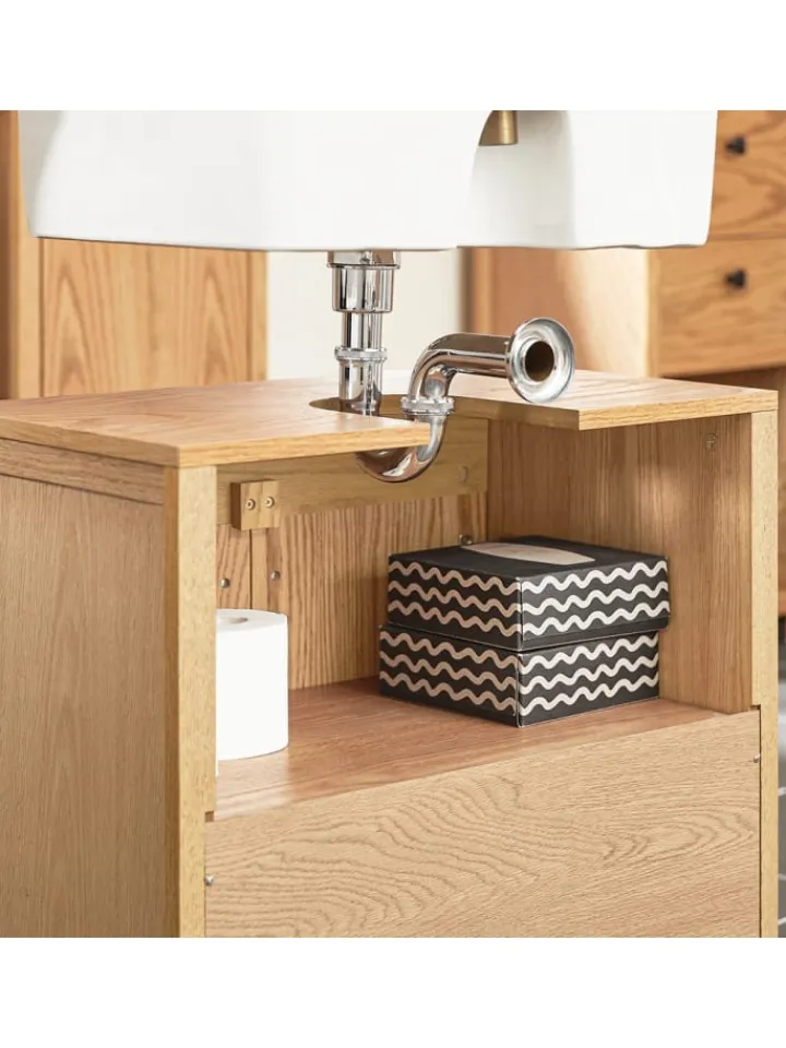 SoBuy Badezimmermöbel<Waschbeckenunterschrank in Natur - (B)60 x (H)60 x (T)35cm